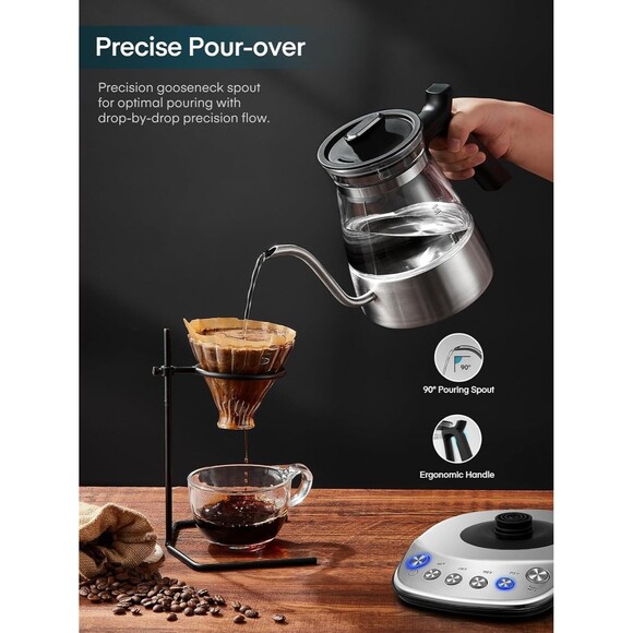 Electric Gooseneck Kettle, Glass Electric Tea Kettle with 4 Temperature Control - Picture 2 of 8